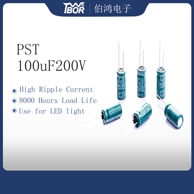 PST সবুজ LED লাইট ক্যাপাসিটর 100uf 200v 8000 ঘন্টা দীর্ঘ জীবন