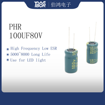 উচ্চ ফ্রিকোয়েন্সি 100uF 80V অ্যালুমিনিয়াম ইলেক্ট্রোলাইটিক ক্যাপাসিটর 10X20mm 5000 ঘন্টা