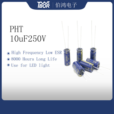 10UF 250V 8x16mm রেডিয়াল ইলেক্ট্রোলাইটিক ক্যাপাসিটর 20% সহনশীলতা