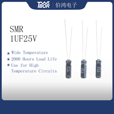 1UF 25V রেডিয়াল ইলেক্ট্রোলাইটিক ক্যাপাসিটর ISO14001 20% সহনশীলতা
